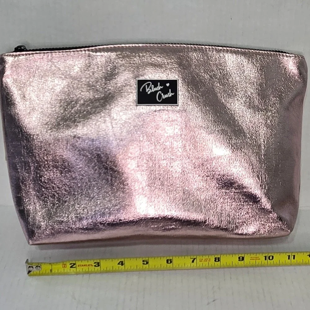 Blush Crush NEW Vegan Leather Metallic Pink Cosmetic Bag Makeup Pouch NWT